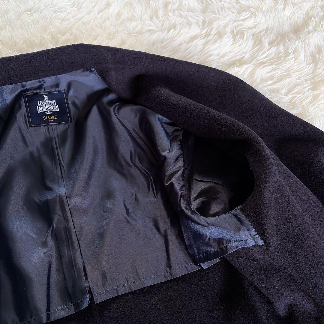 【スローブイエナ】HAMILTONダブルフェイスウールロングコート ネイビー F