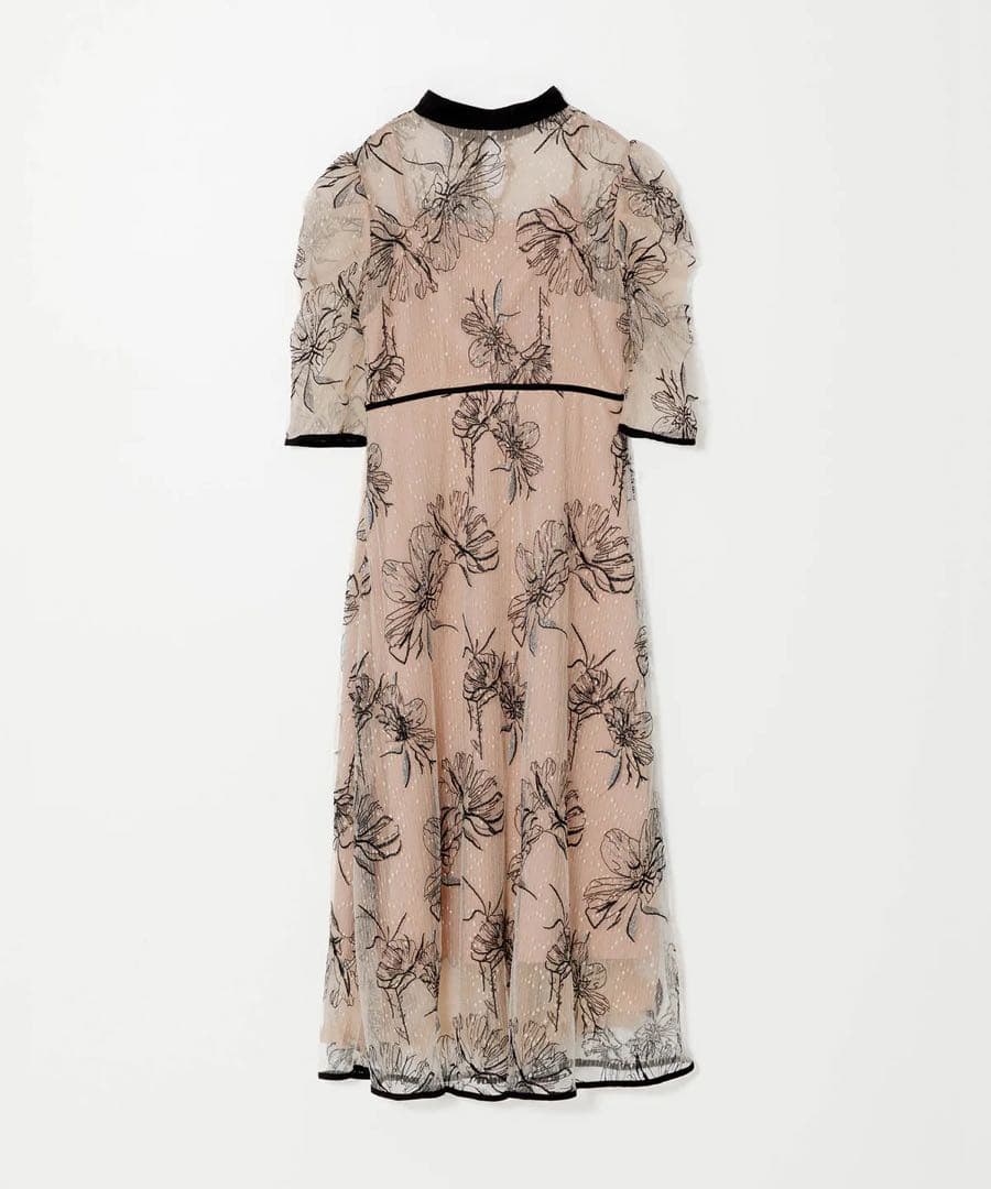 LEJA パイピングハイネック花柄ラメレースワンピースドレス