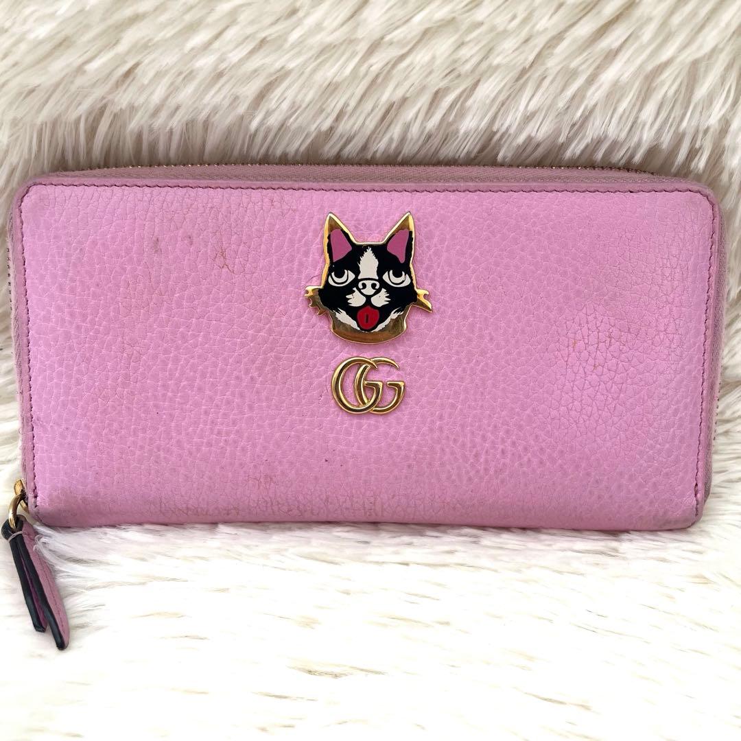 GUCCI ボスコ GGマーモント ジップアラウンドウォレット ピンクレザー