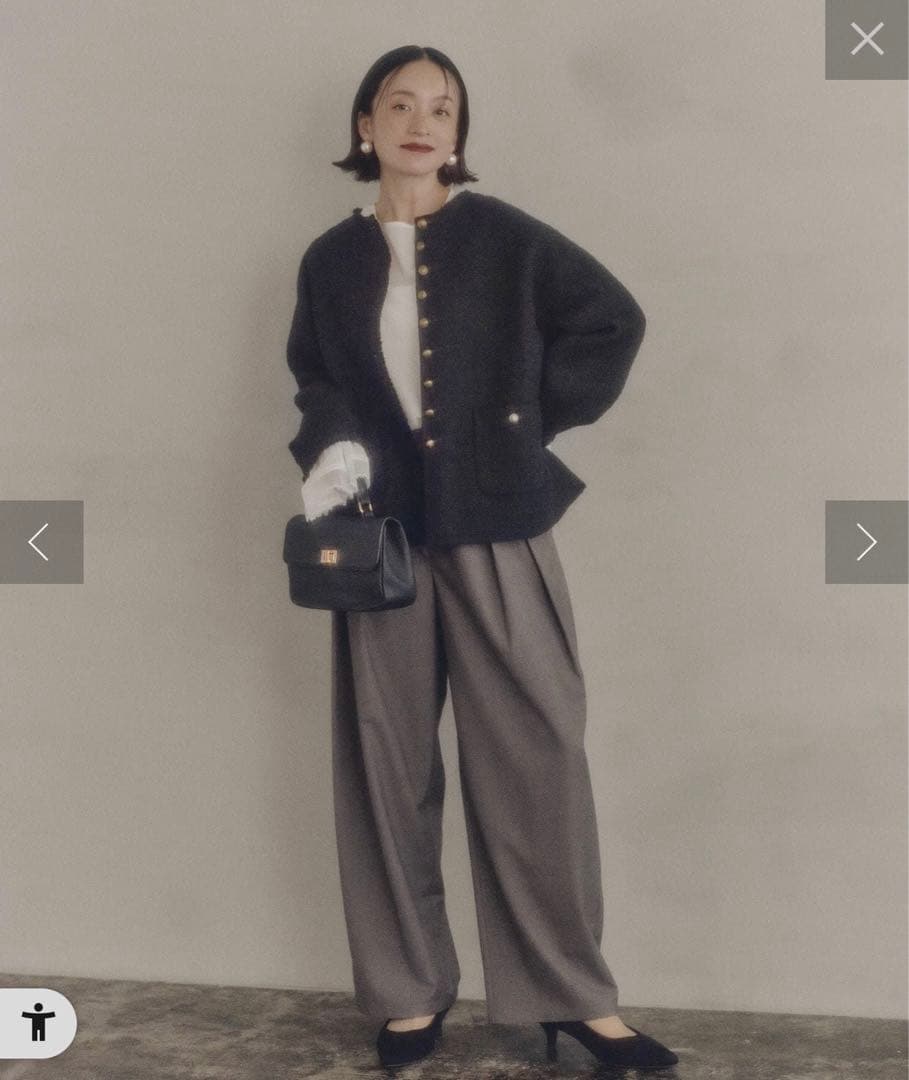 スラブツイードノーカラージャケット PUAL CE CIN ピュアルセシン 黒