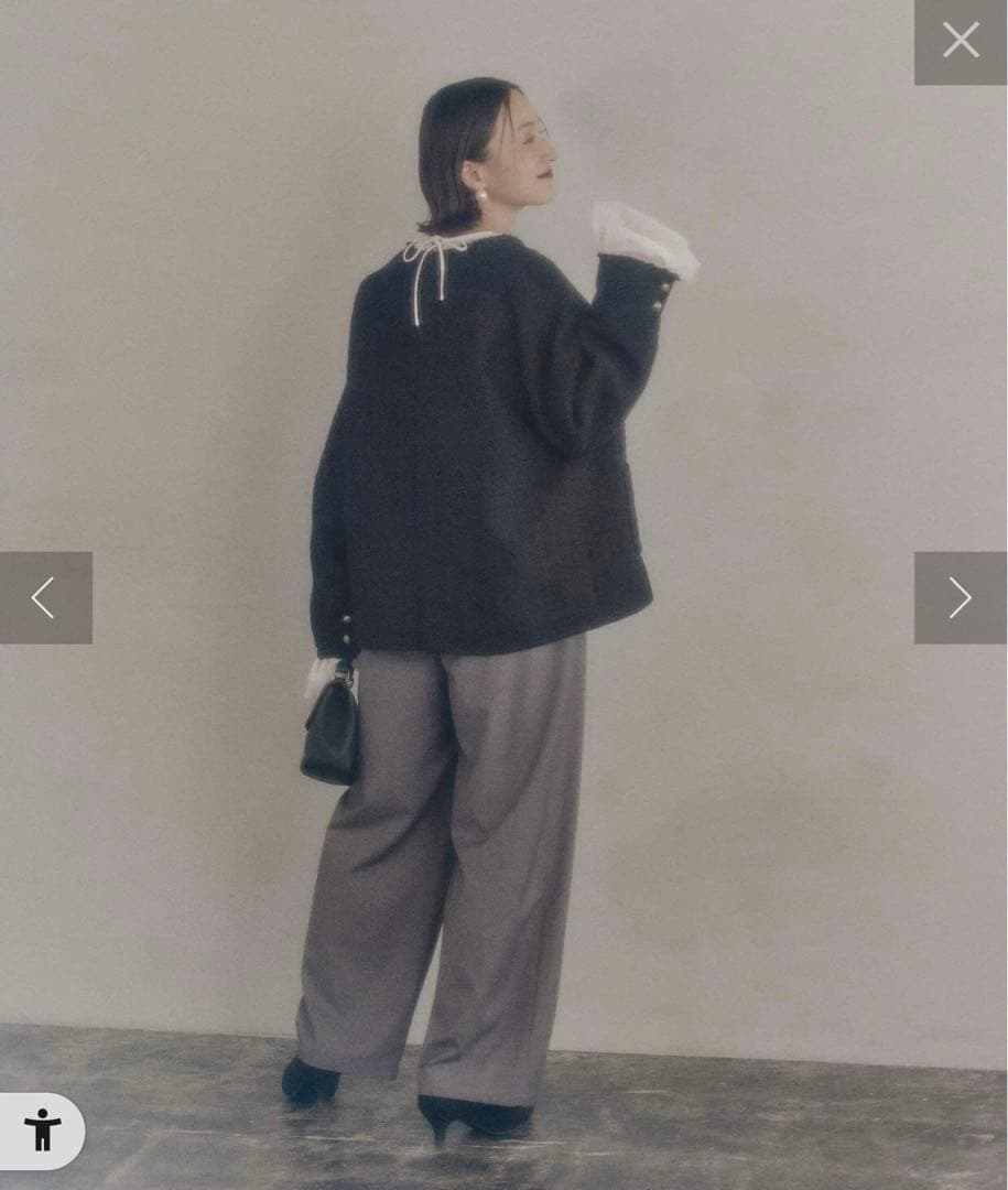 スラブツイードノーカラージャケット PUAL CE CIN ピュアルセシン 黒