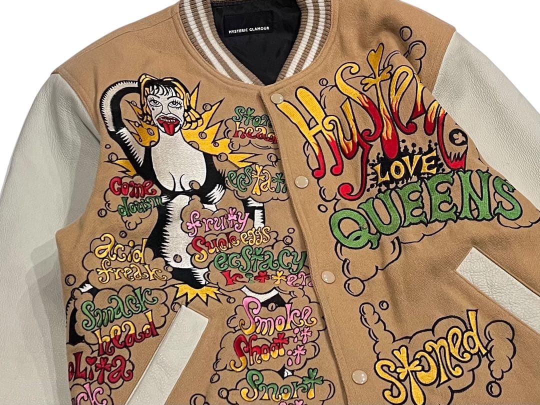 レア90s【HYSTERIC GLAMOUR】袖レザー ウール スタジャン