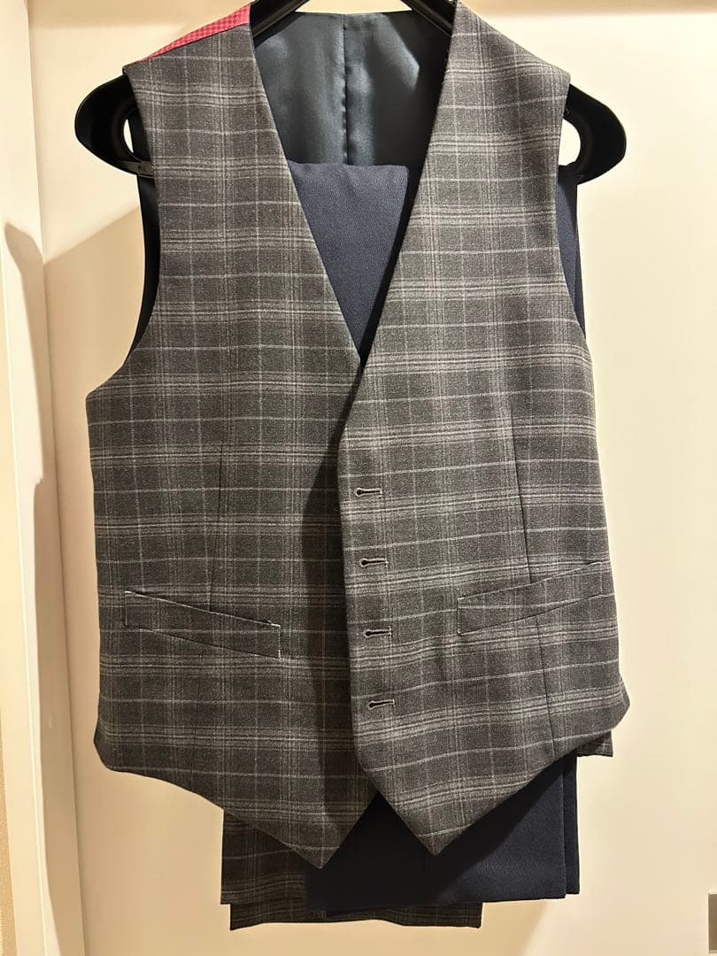 【PON様☆美品3ピース、2パンツ！】ネイビー スーツ ベスト付き