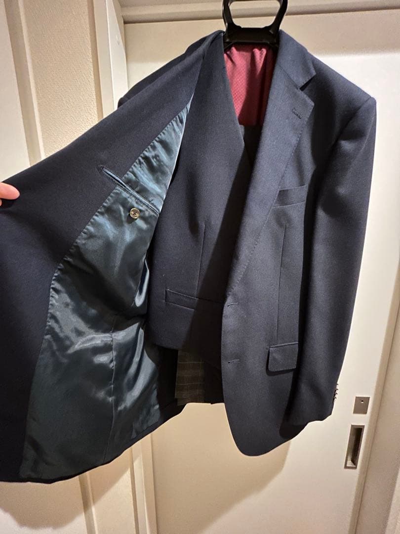 【PON様☆美品3ピース、2パンツ！】ネイビー スーツ ベスト付き