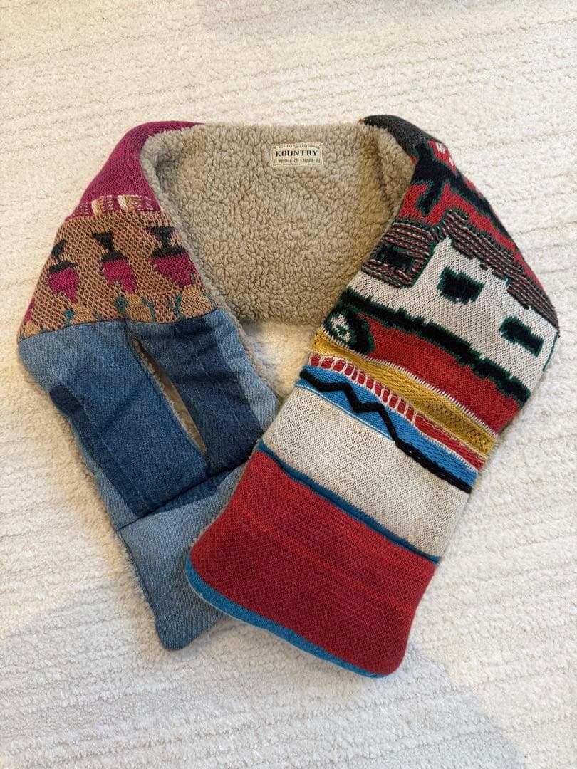 KAPITAL KOUNTRY リメイク マフラー／デニム × ニット × ボア