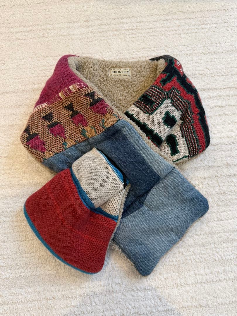 KAPITAL KOUNTRY リメイク マフラー／デニム × ニット × ボア