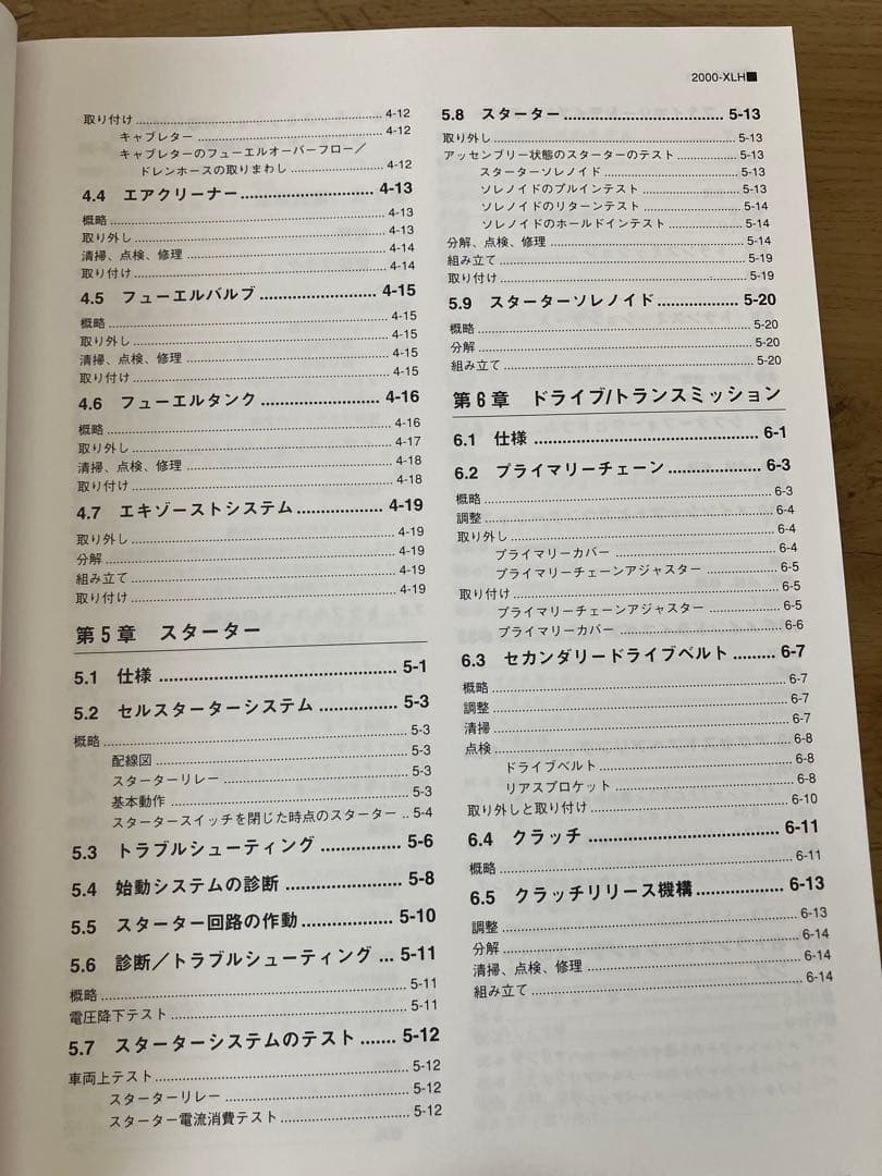 ハーレー　2000年 XLH スポーツスター　 サービスマニュアル 日本語版