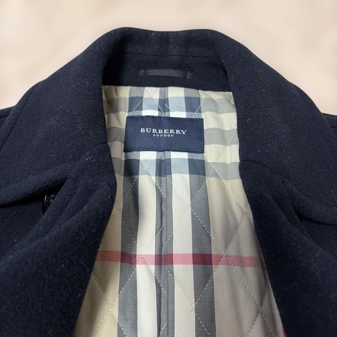 美品廃盤 バーバリーロンドンネイビー ダブルブレスト ピーコートノバチェック
