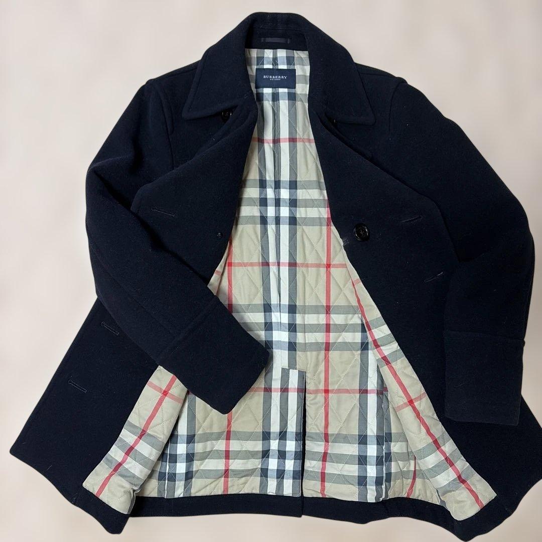美品廃盤 バーバリーロンドンネイビー ダブルブレスト ピーコートノバチェック
