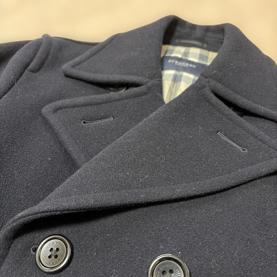 美品廃盤 バーバリーロンドンネイビー ダブルブレスト ピーコートノバチェック