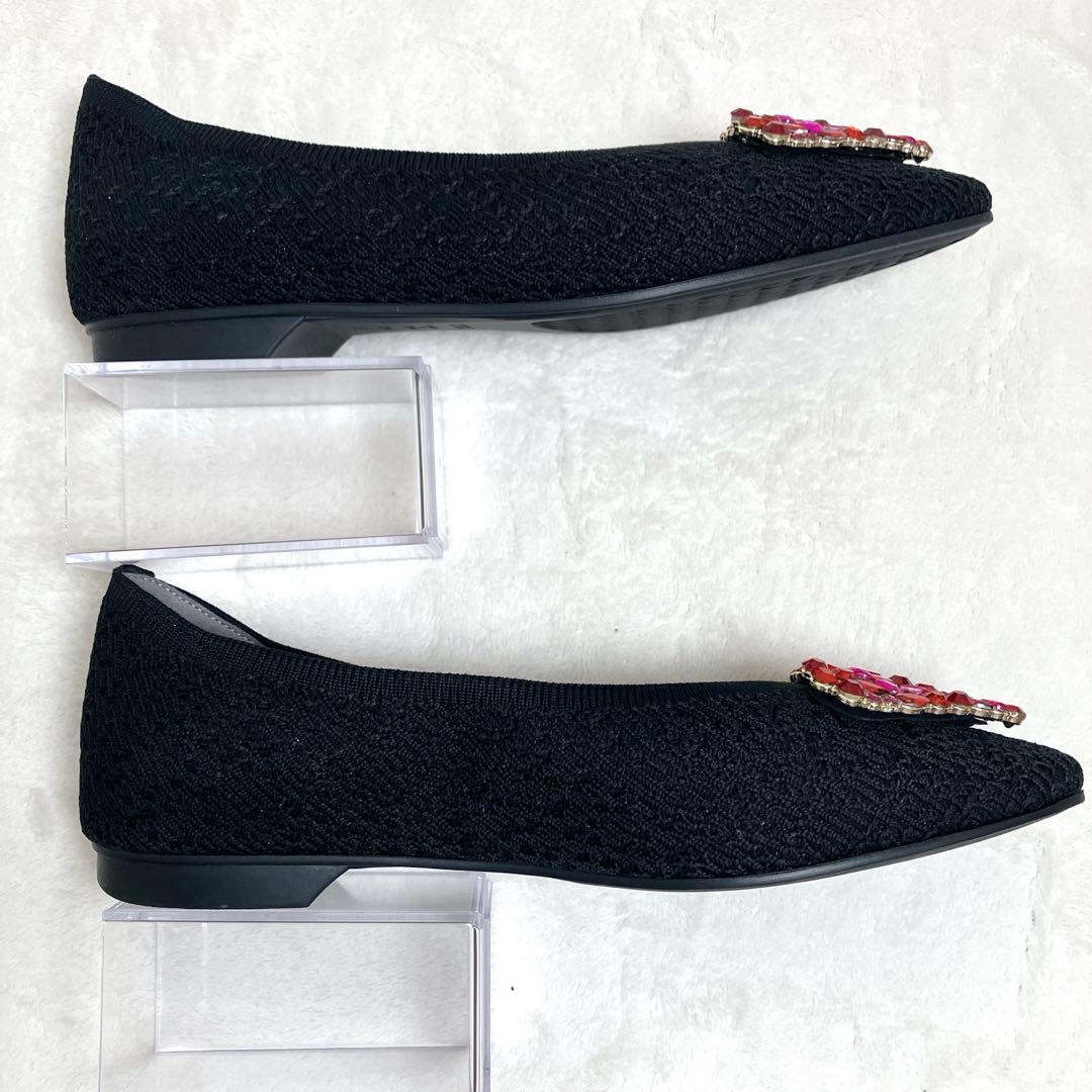 candy 極美品DIANA フラットパンプス 23.5 黒ニット赤ハート