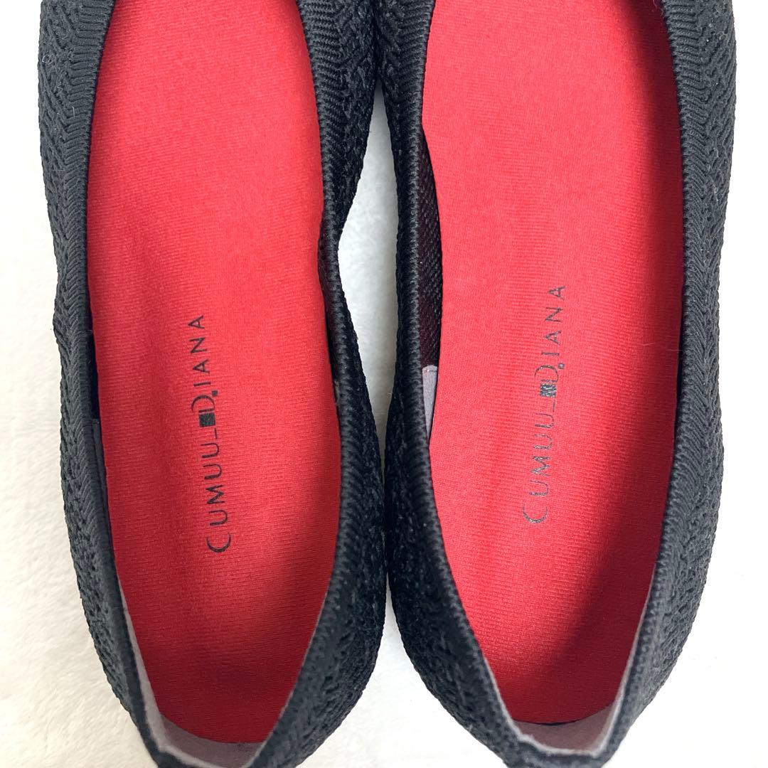 candy 極美品DIANA フラットパンプス 23.5 黒ニット赤ハート