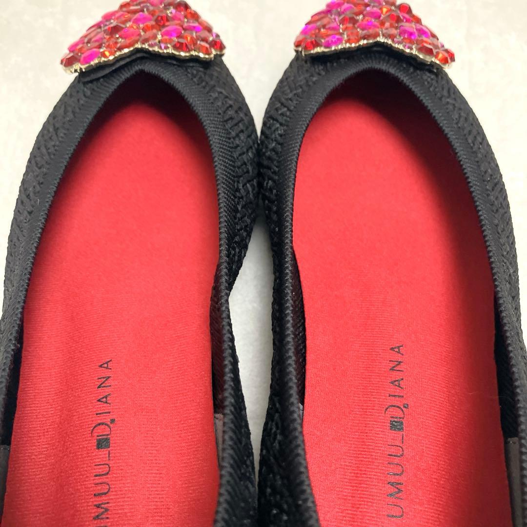 candy 極美品DIANA フラットパンプス 23.5 黒ニット赤ハート