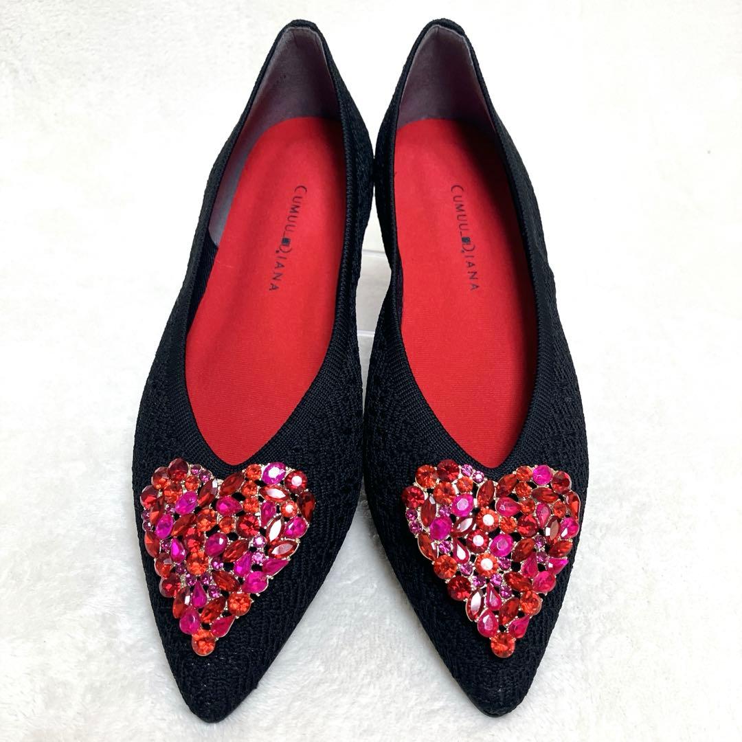 candy 極美品DIANA フラットパンプス 23.5 黒ニット赤ハート
