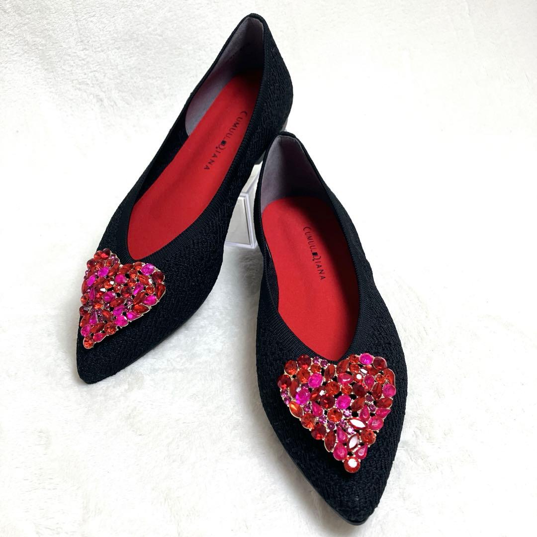 candy 極美品DIANA フラットパンプス 23.5 黒ニット赤ハート
