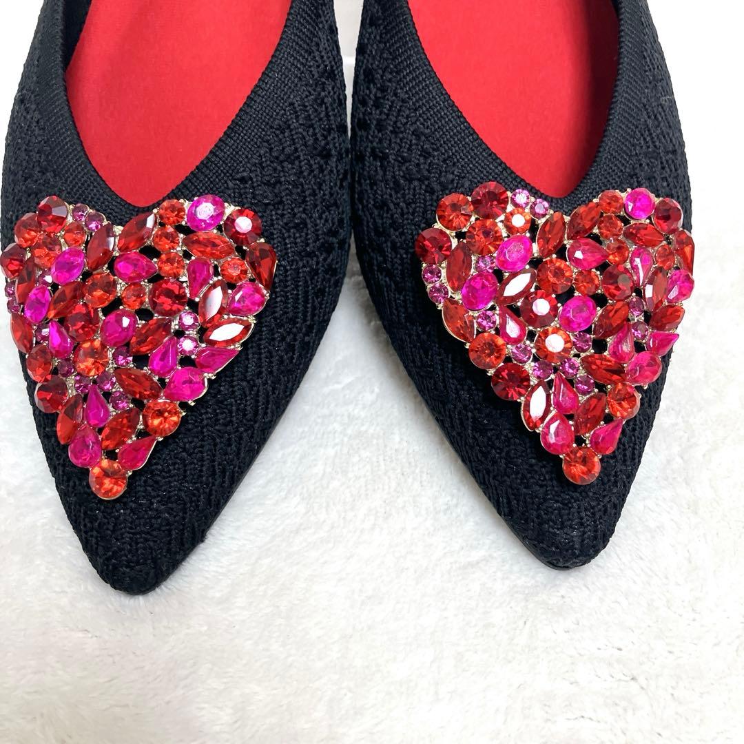 candy 極美品DIANA フラットパンプス 23.5 黒ニット赤ハート