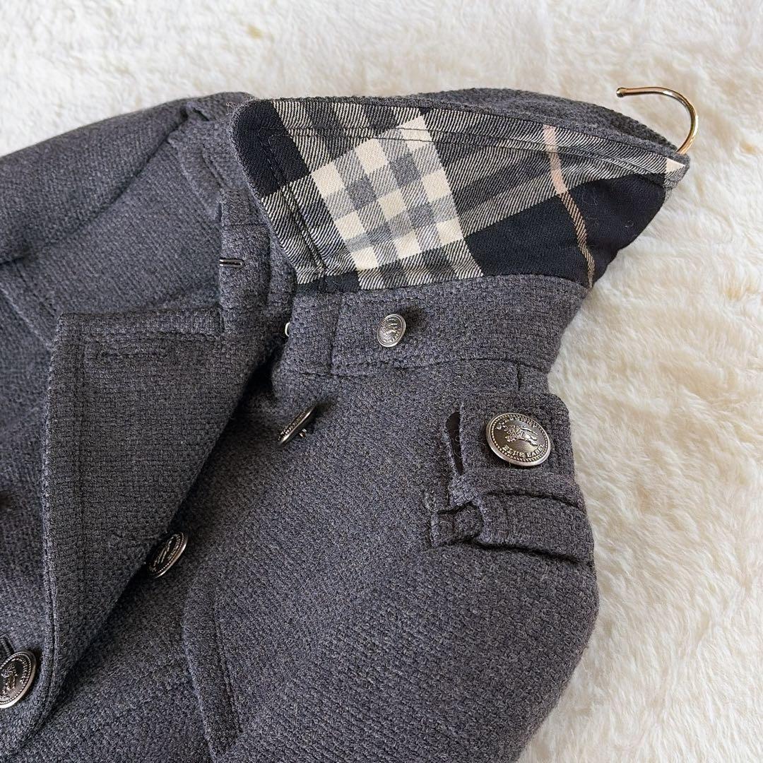 極美品✨【バーバリーブルーレーベル】銀ボタン ダブルショートコート 裾プリーツ