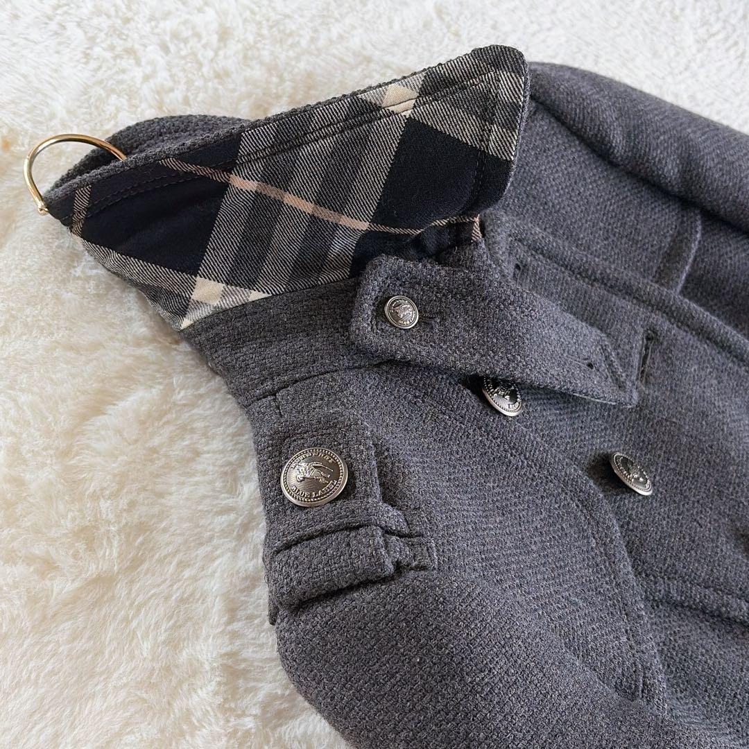 極美品✨【バーバリーブルーレーベル】銀ボタン ダブルショートコート 裾プリーツ