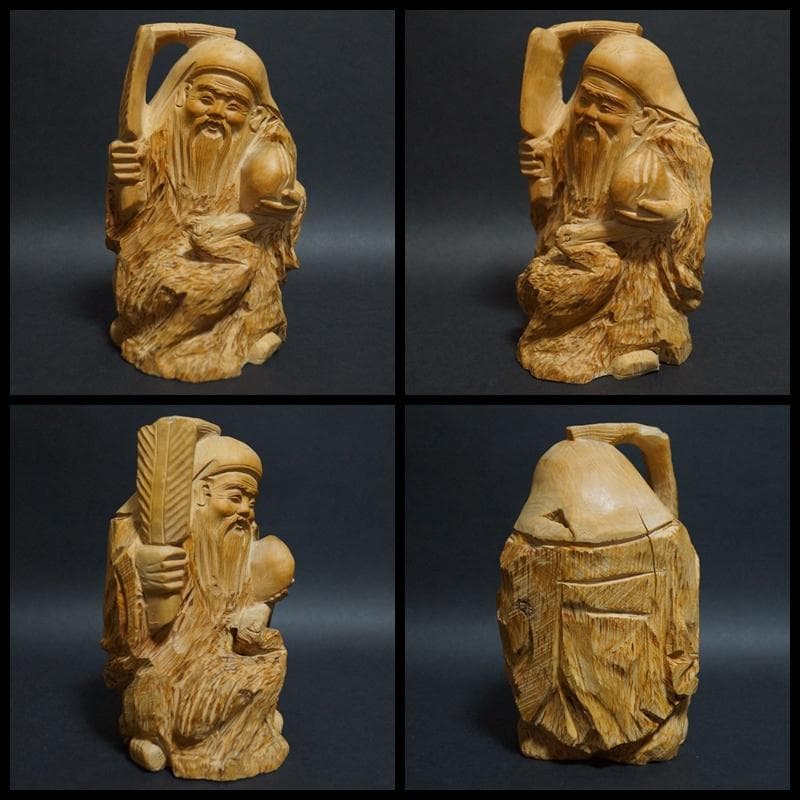 専用柘植細工彫り 一刀彫り『七福神』7体セット 荒彫り黄楊木縁起物総重4.8kg