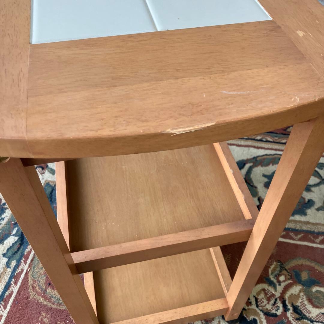 昭和レトロ タイル張り 木製キッチンワゴン キャスター付き キッチンカート