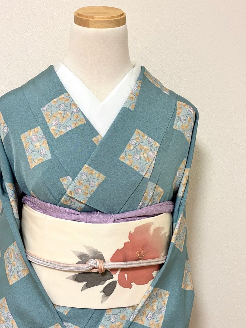 セット　塩瀬　抽象的な花＋鬼しぼ縮緬　野菜模様