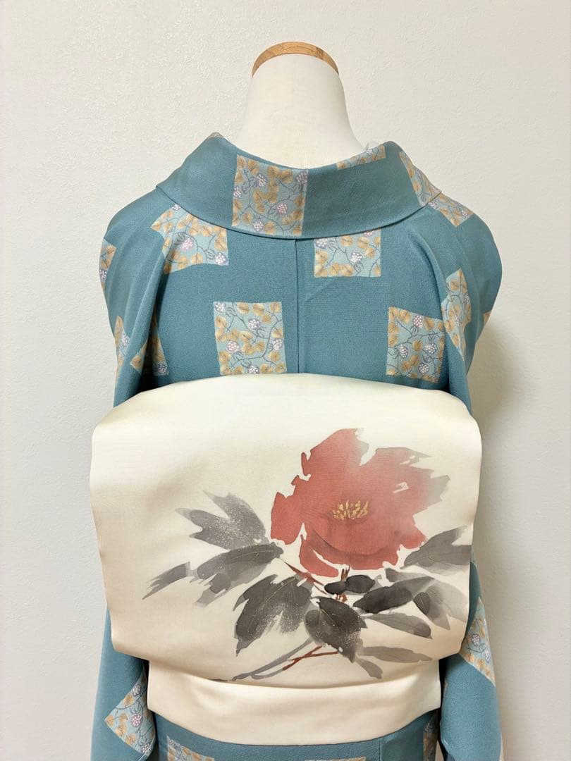 セット　塩瀬　抽象的な花＋鬼しぼ縮緬　野菜模様