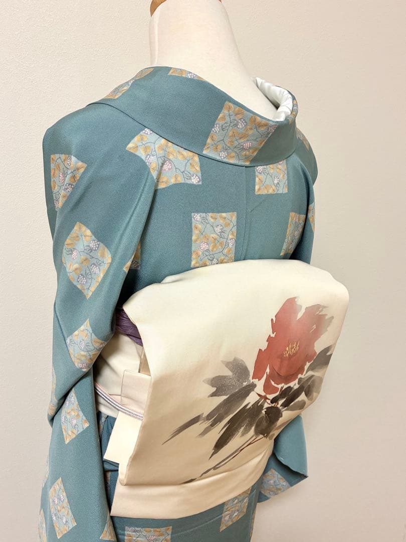 セット　塩瀬　抽象的な花＋鬼しぼ縮緬　野菜模様