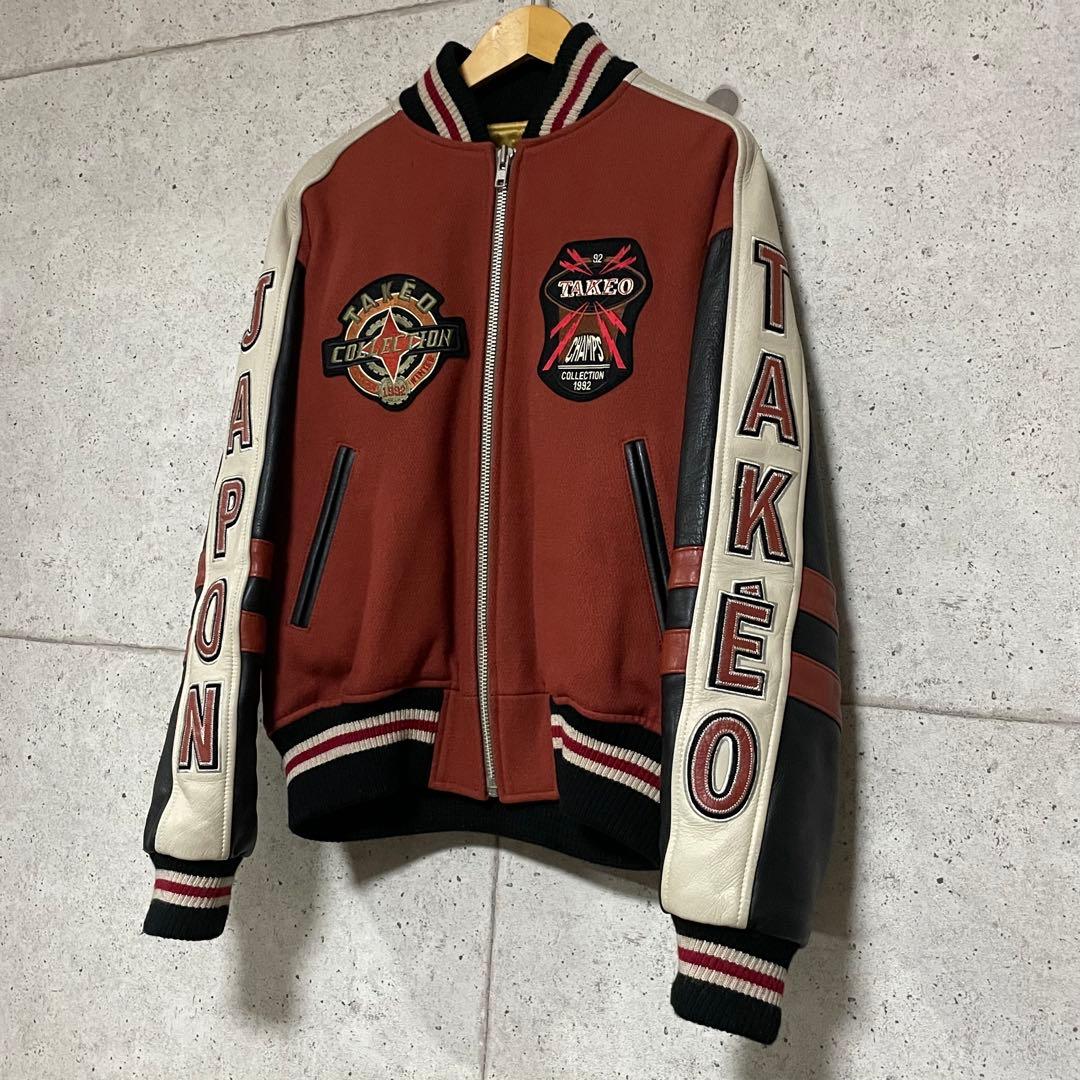 【ヴィンテージ古着】90s タケオキクチ レザー ウール スタジャン フルデコ