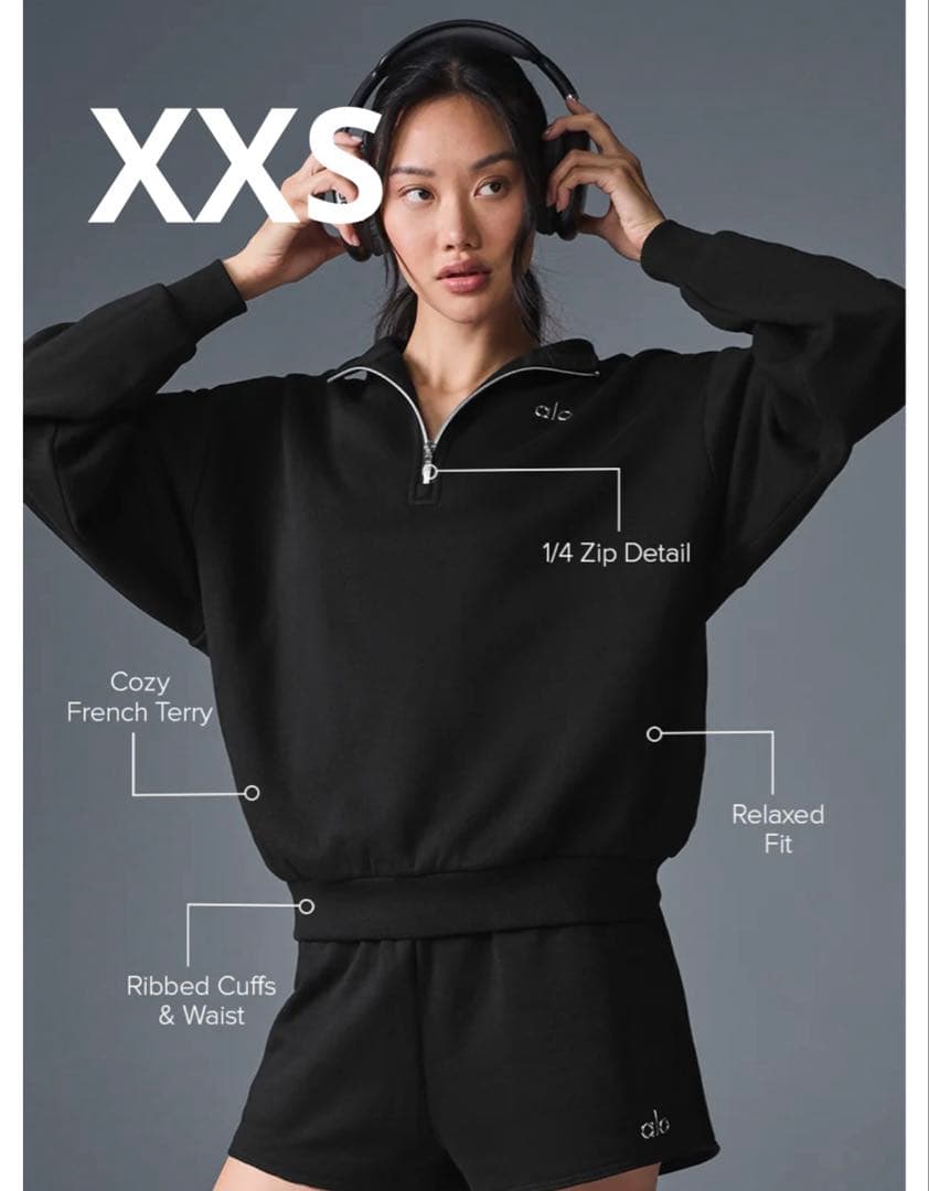 Alo Accolade 1/4 Zip ジッパー　スウェット　黒