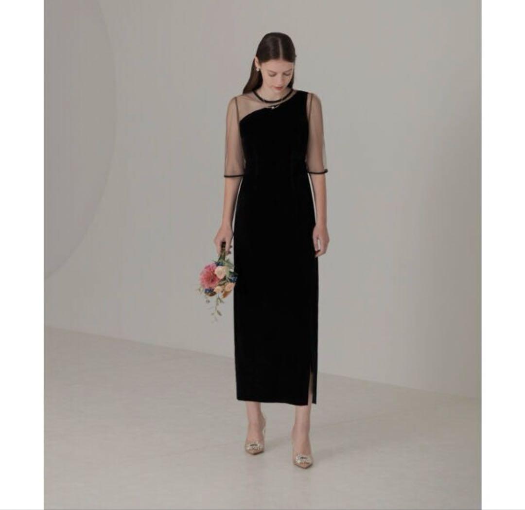 【⑦】Leja アシンメトリーティアードフリル3WAYベロアIラインドレス