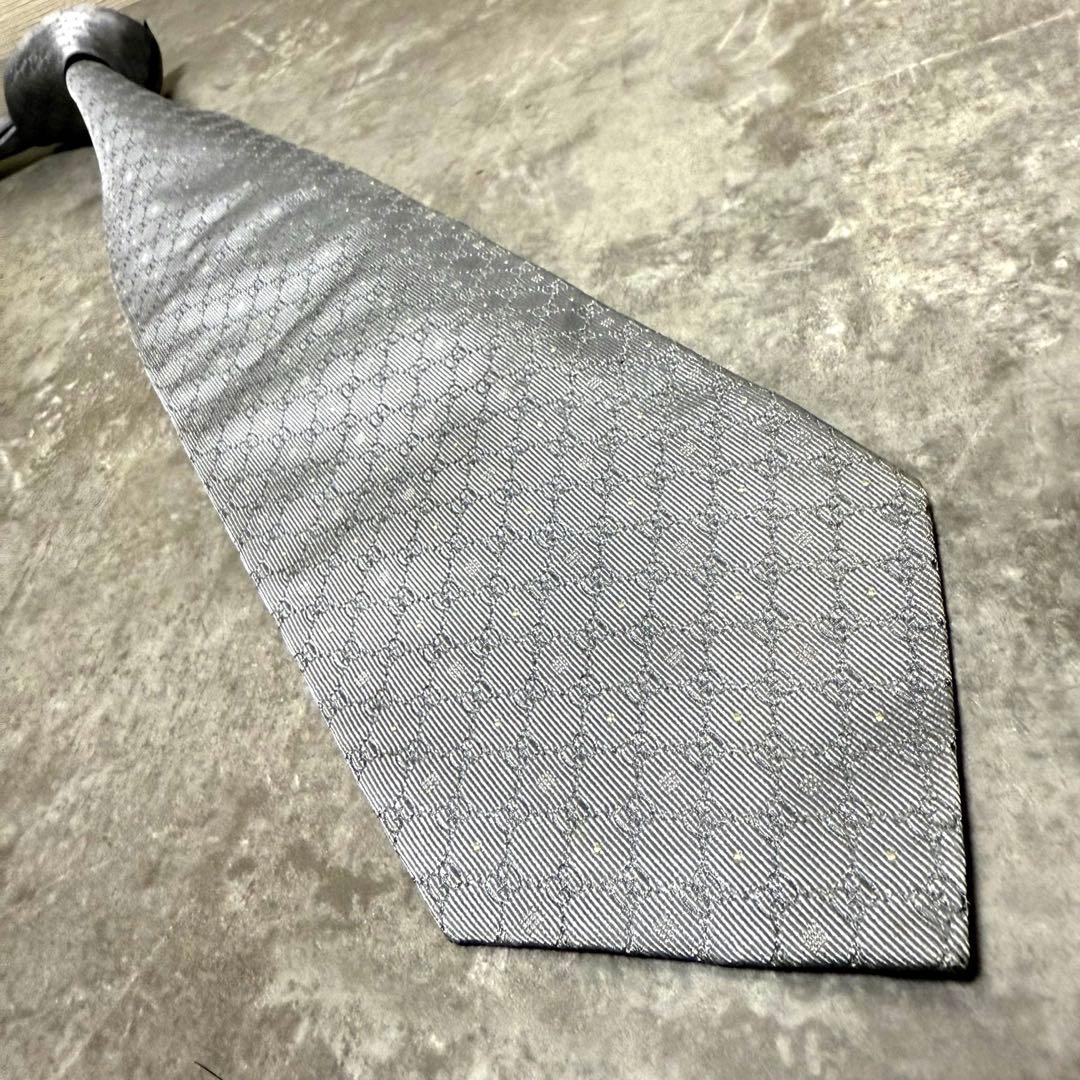 【✨極美品✨】GUCCI グッチ ネクタイ インターロッキング シルバー 結婚式