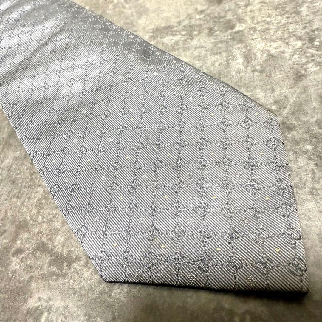 【✨極美品✨】GUCCI グッチ ネクタイ インターロッキング シルバー 結婚式