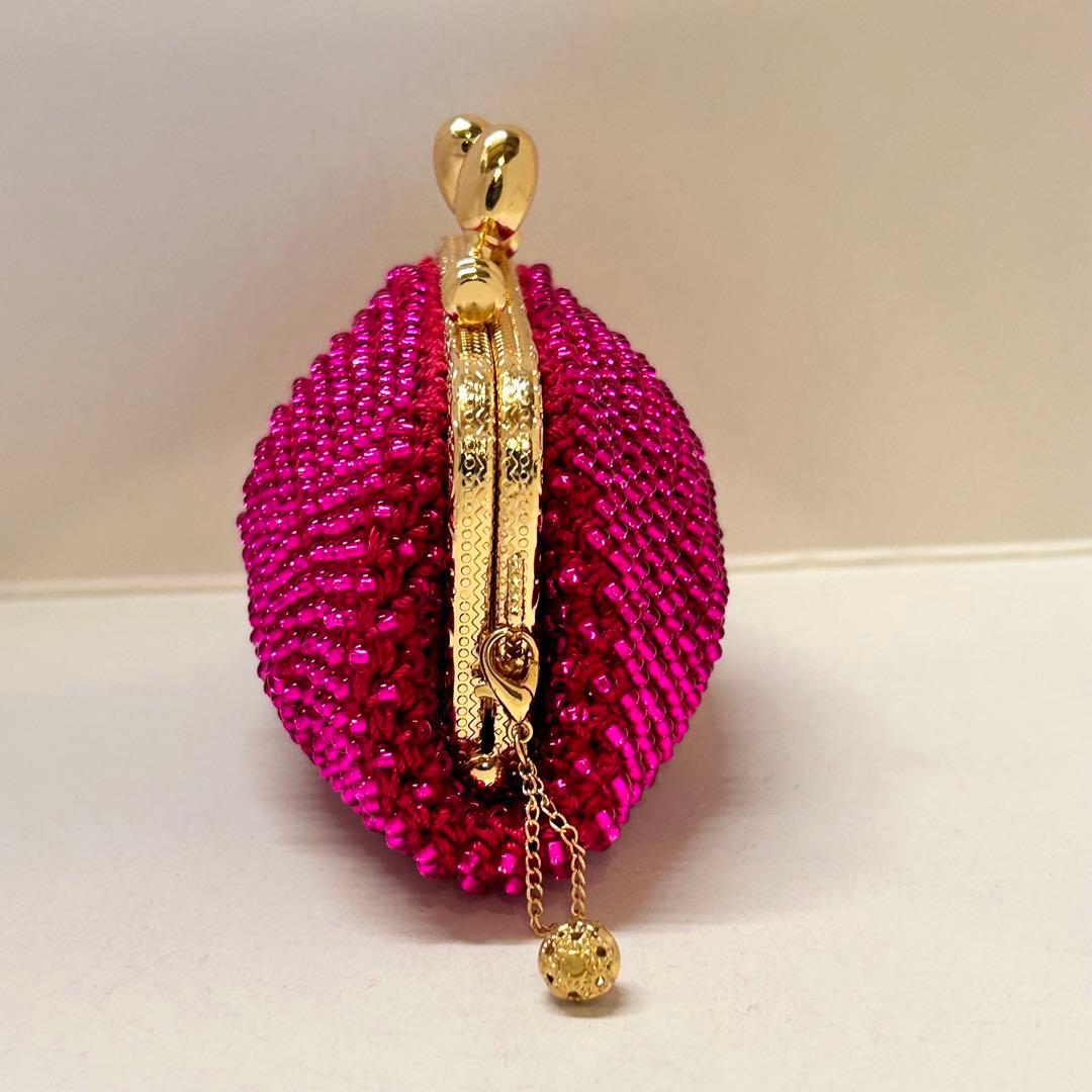 ビーズがま口ハンドメイド、魅惑のピンク4点セット