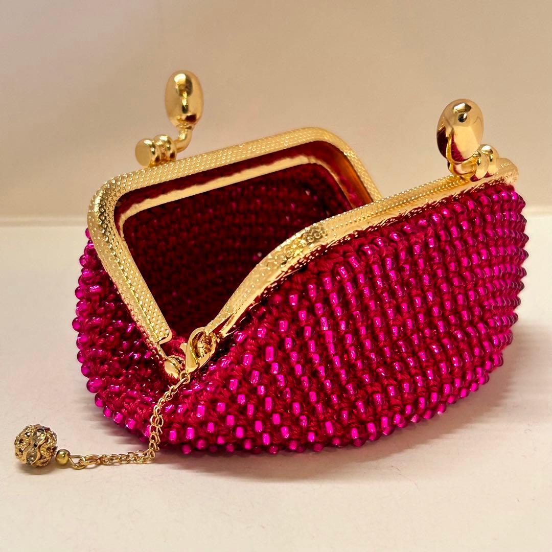 ビーズがま口ハンドメイド、魅惑のピンク4点セット