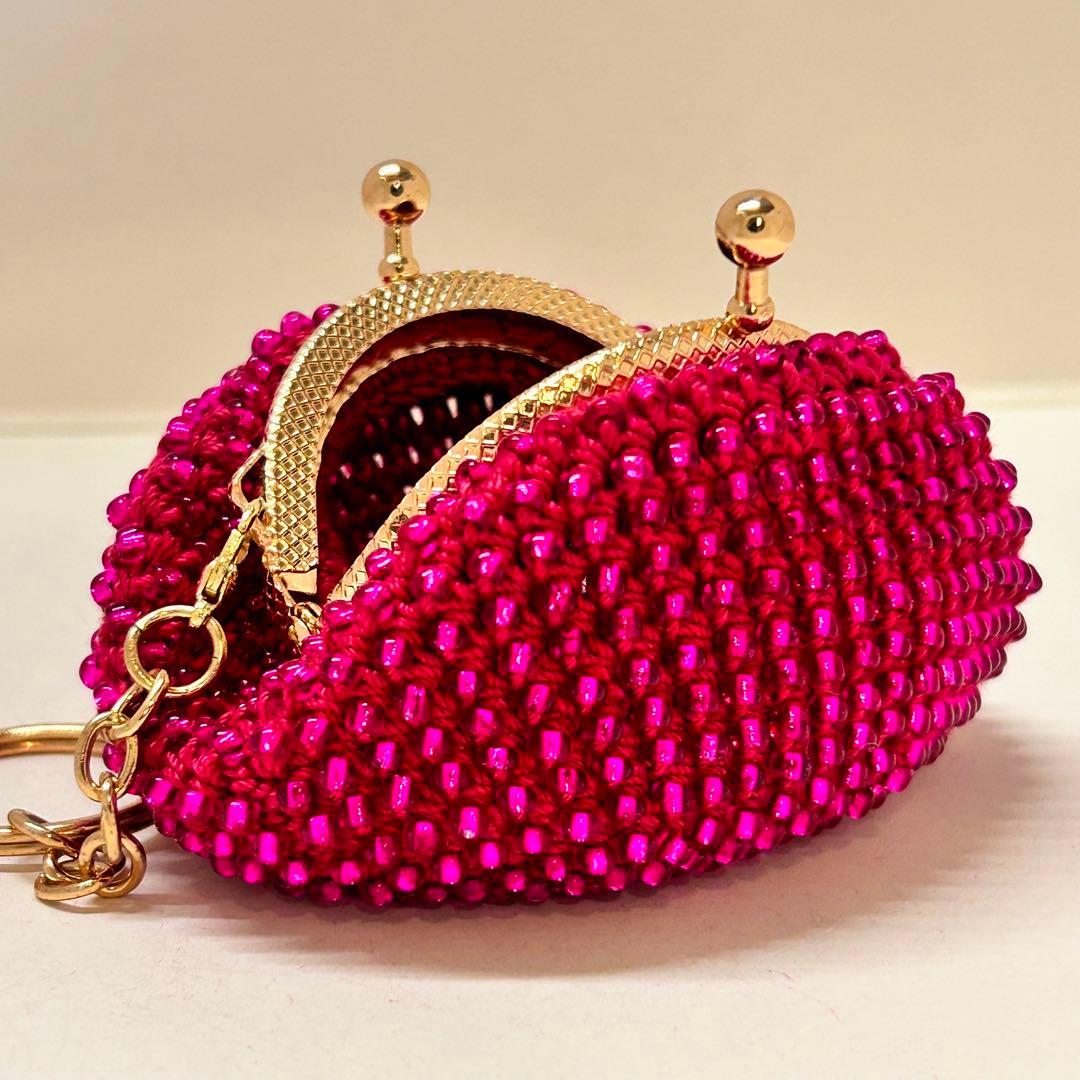 ビーズがま口ハンドメイド、魅惑のピンク4点セット