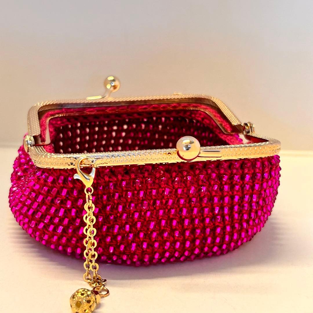 ビーズがま口ハンドメイド、魅惑のピンク4点セット