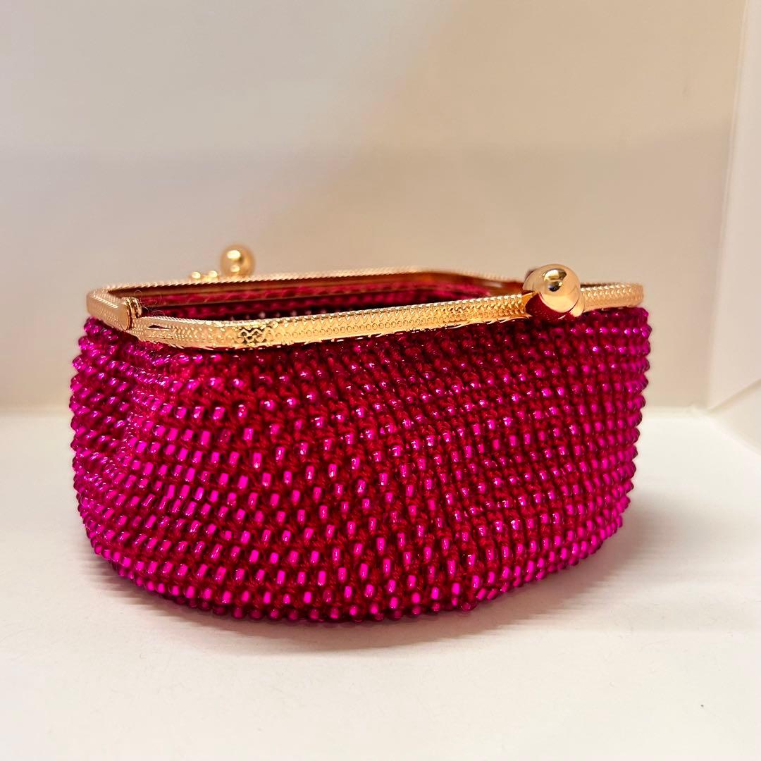 ビーズがま口ハンドメイド、魅惑のピンク4点セット