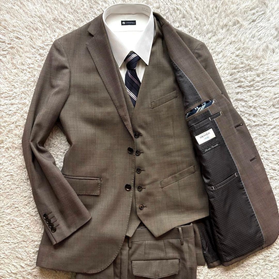 ★3ピース★ ORIHICA セット アップスーツ バーズアイ ストレッチ