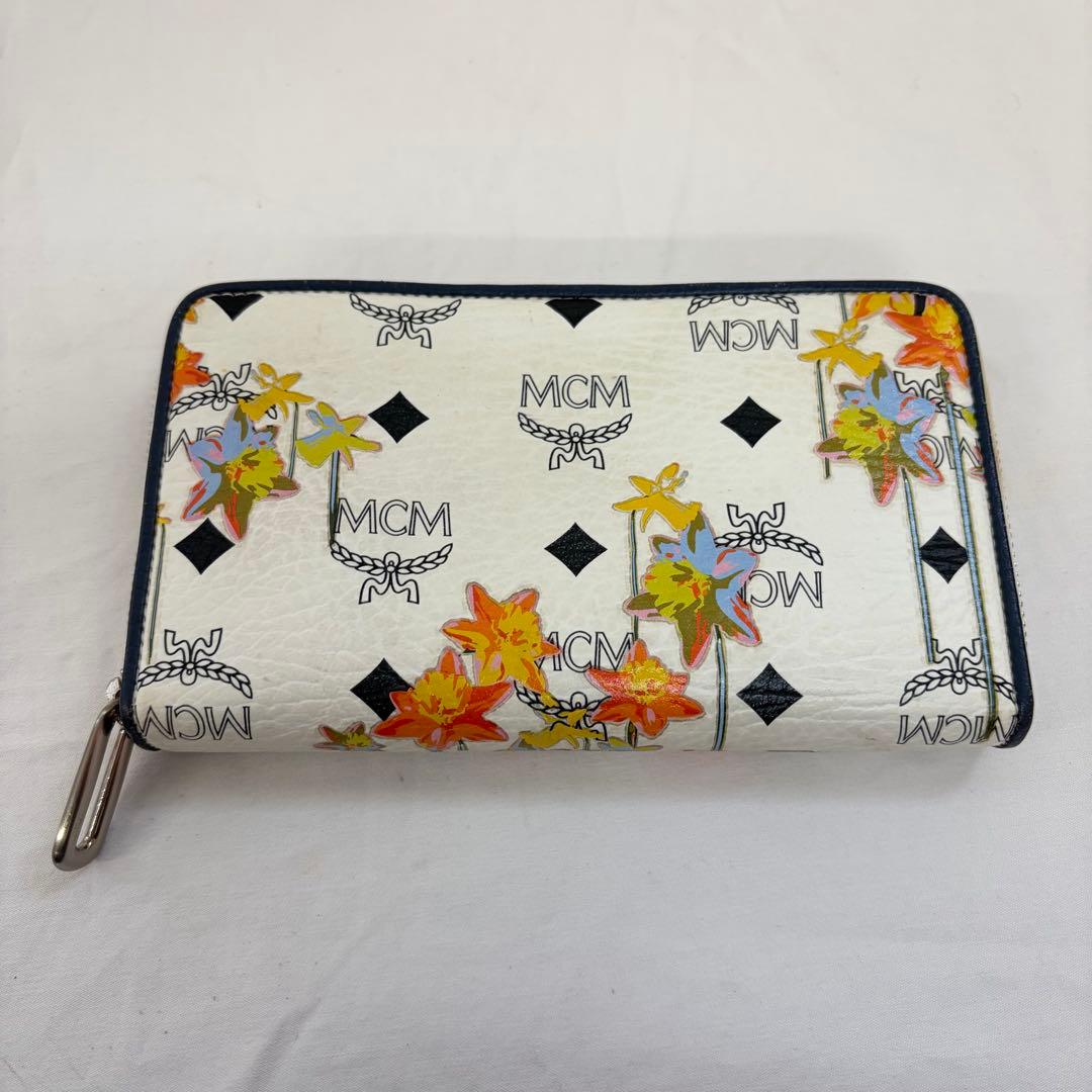 【0115M19】MCM 長財布 ホワイト ロゴデザイン 花柄 レザー