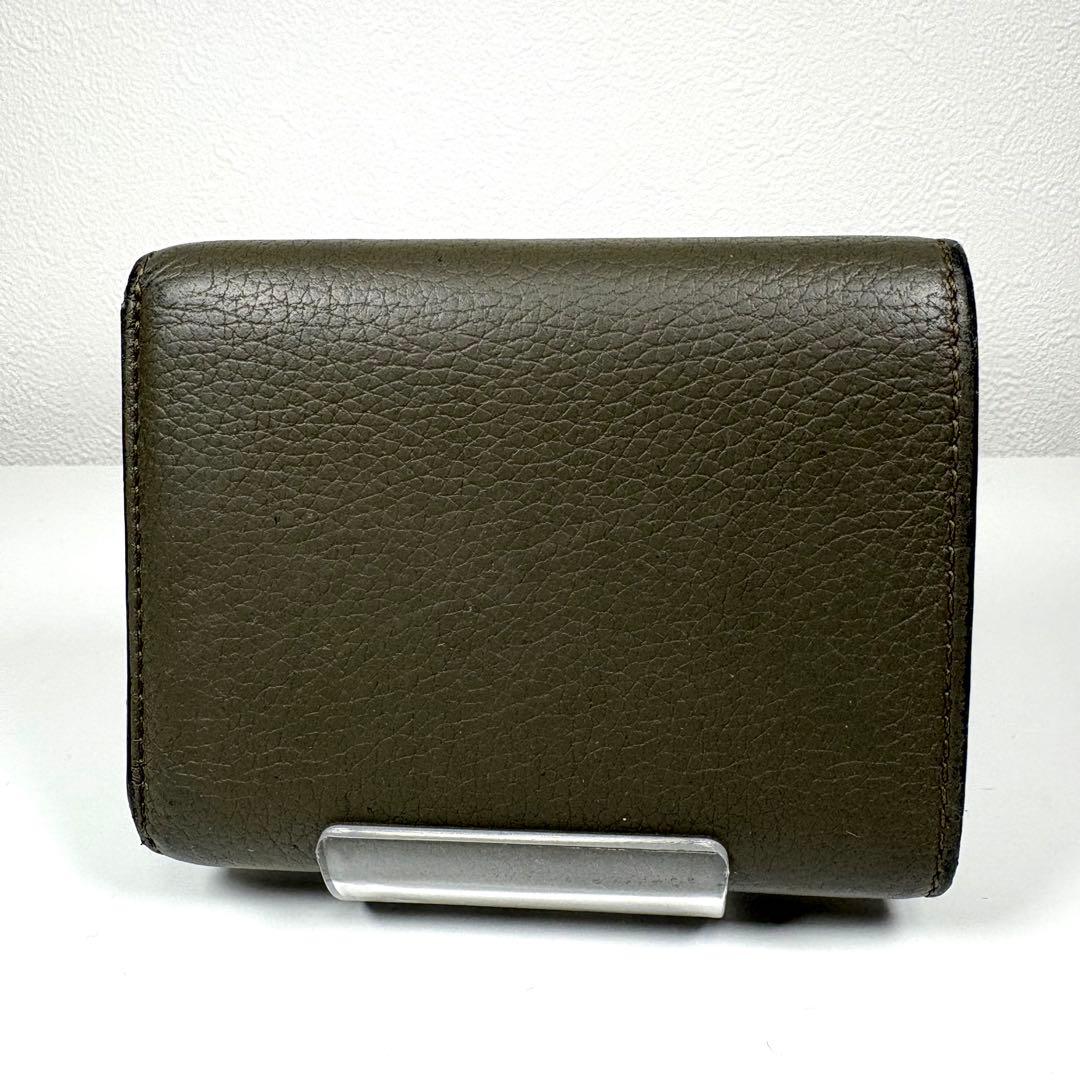 ☆人気☆LOEWE アナグラムロゴ 三つ折り コンパクト財布 カーキ レザー