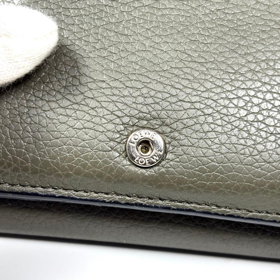 ☆人気☆LOEWE アナグラムロゴ 三つ折り コンパクト財布 カーキ レザー