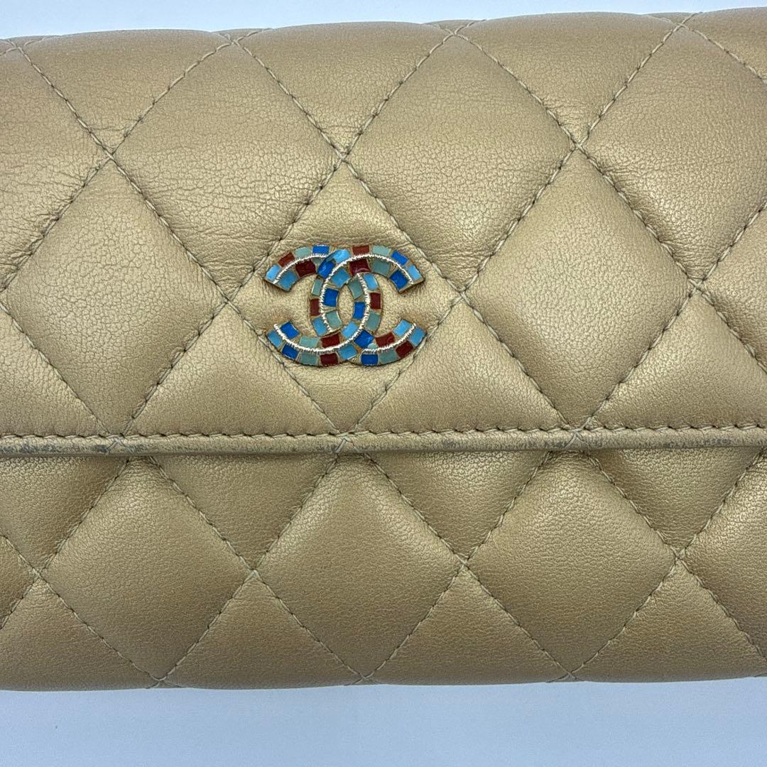 CHANEL シャネル カラーストーン 長財布 ゴールド
