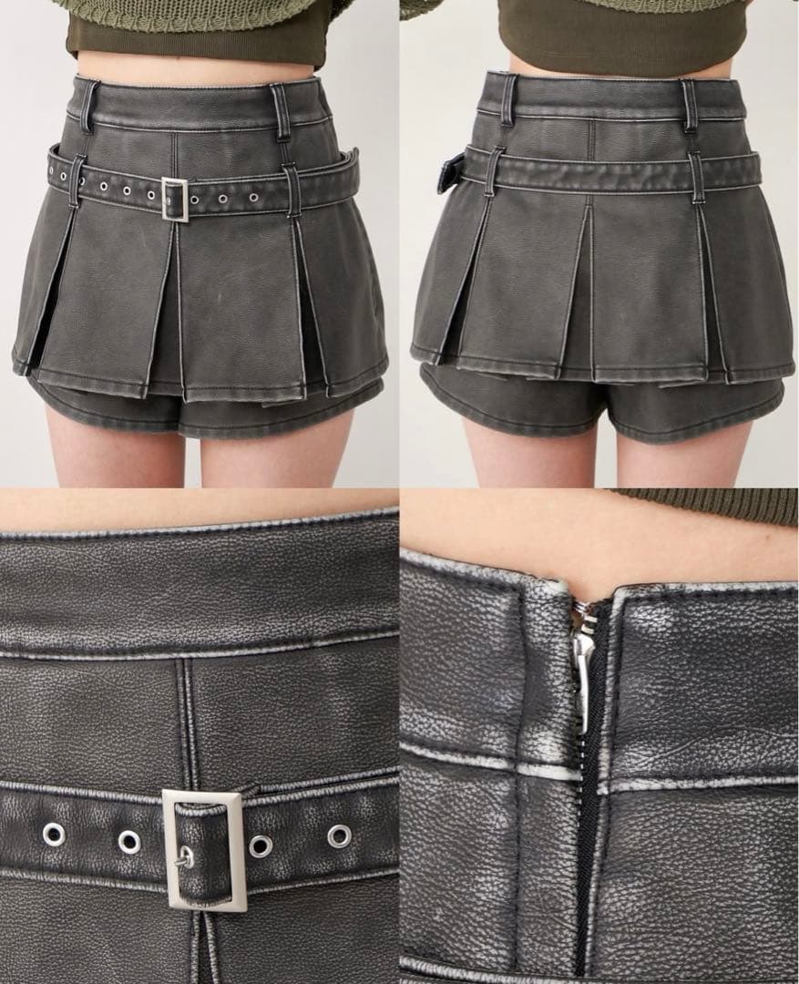 アンティークレザープリーツショートパンツ