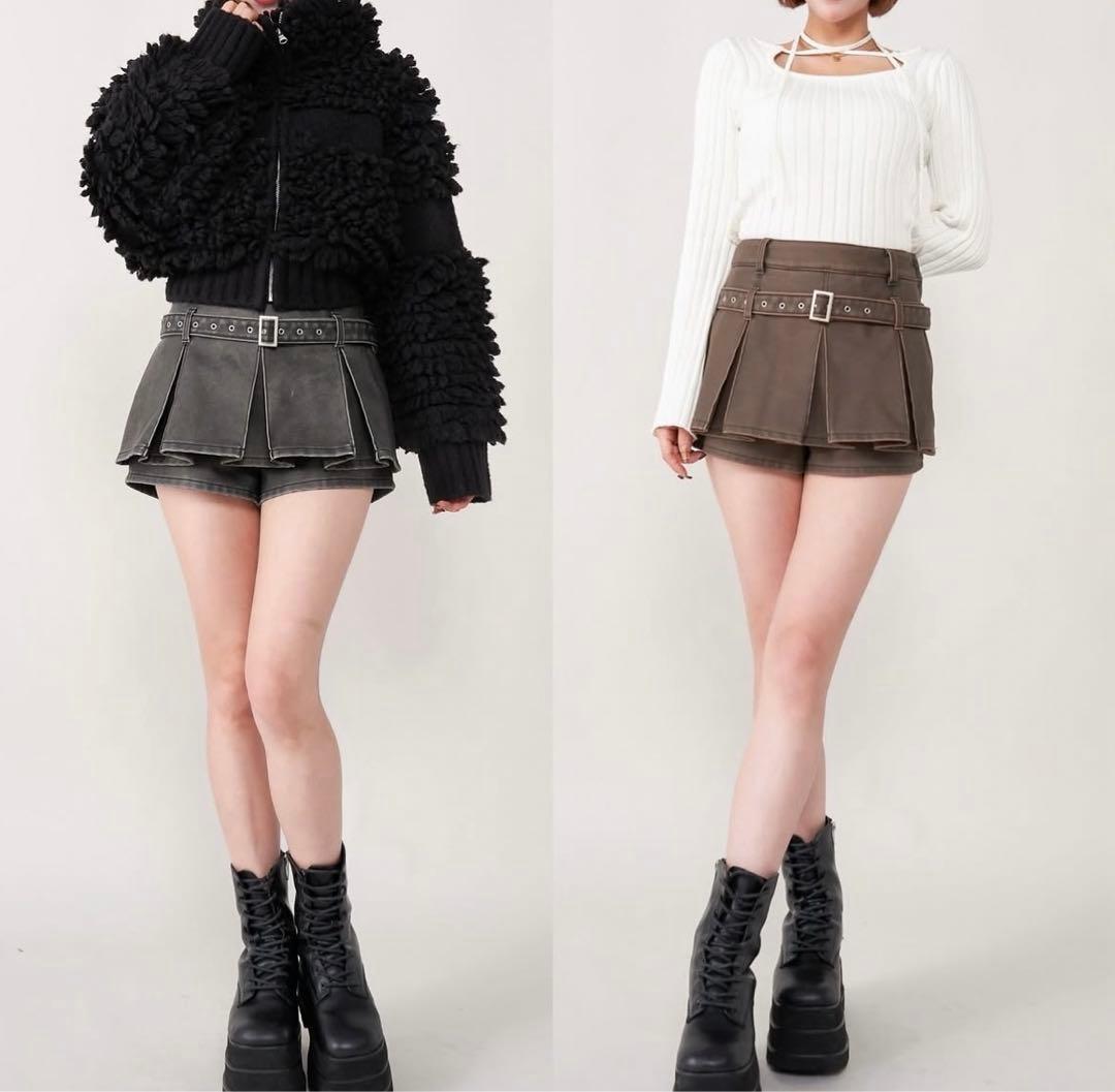 アンティークレザープリーツショートパンツ