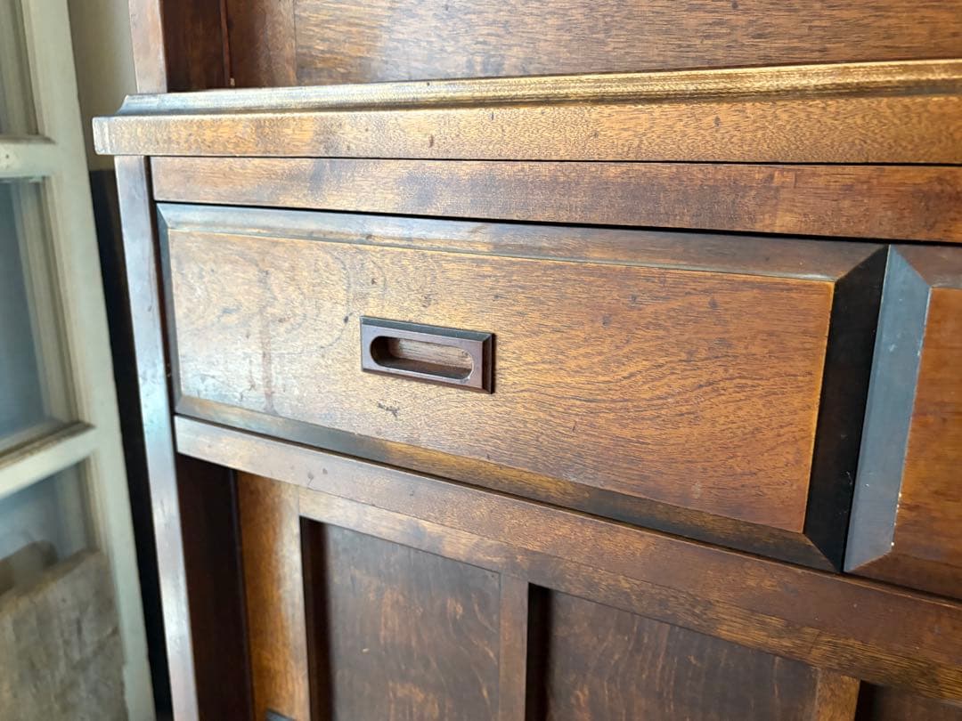 木製ガラスキャビネット 収納棚 食器棚 アンティーク 昭和レトロ