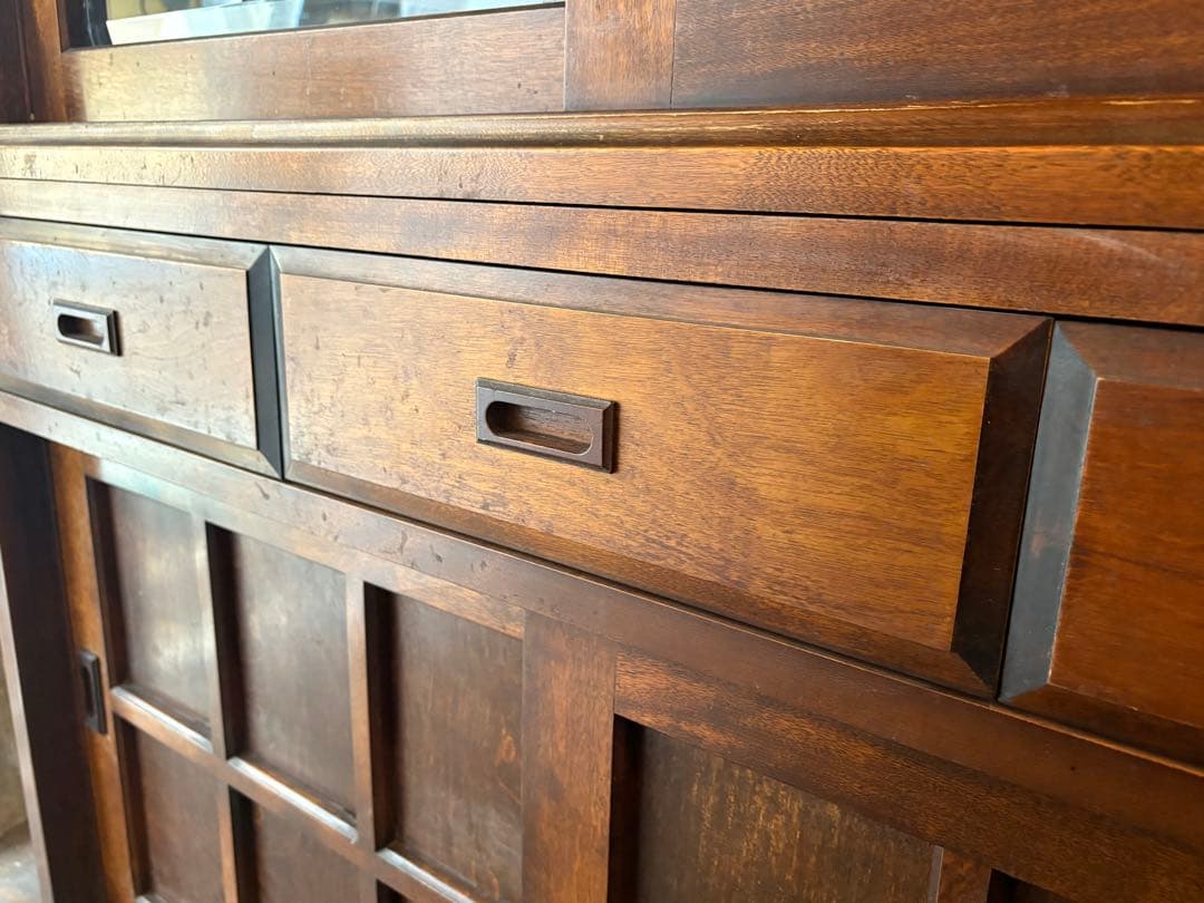 木製ガラスキャビネット 収納棚 食器棚 アンティーク 昭和レトロ