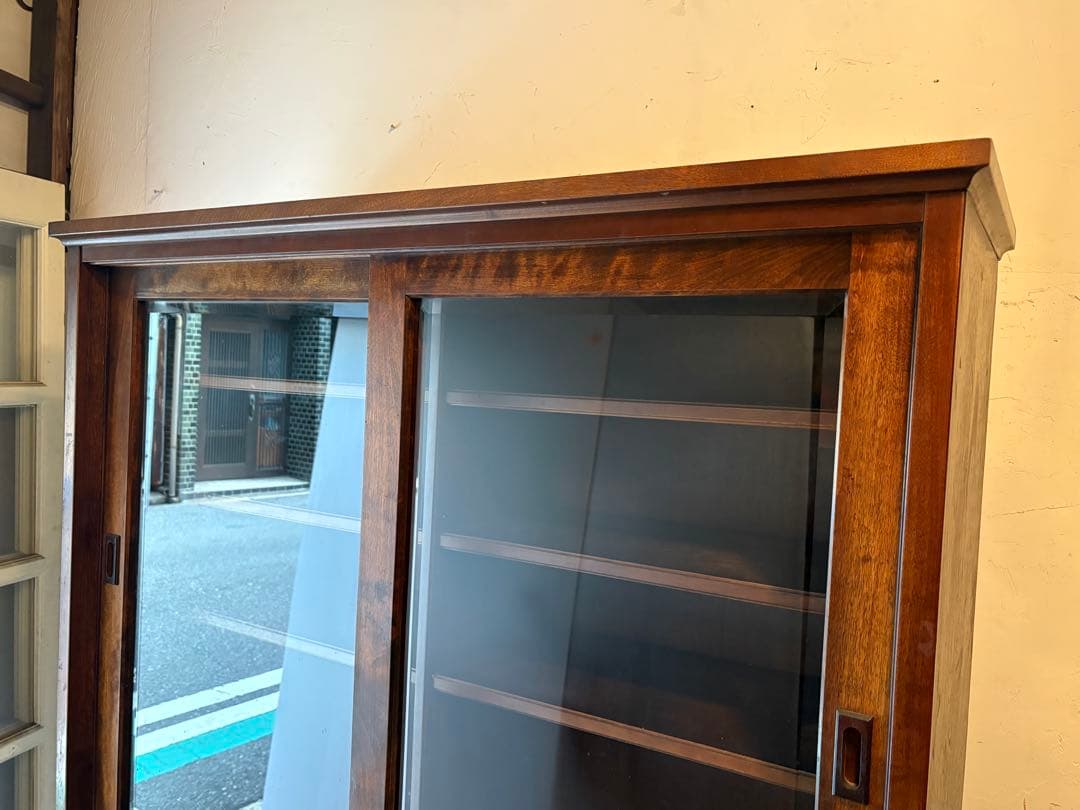 木製ガラスキャビネット 収納棚 食器棚 アンティーク 昭和レトロ