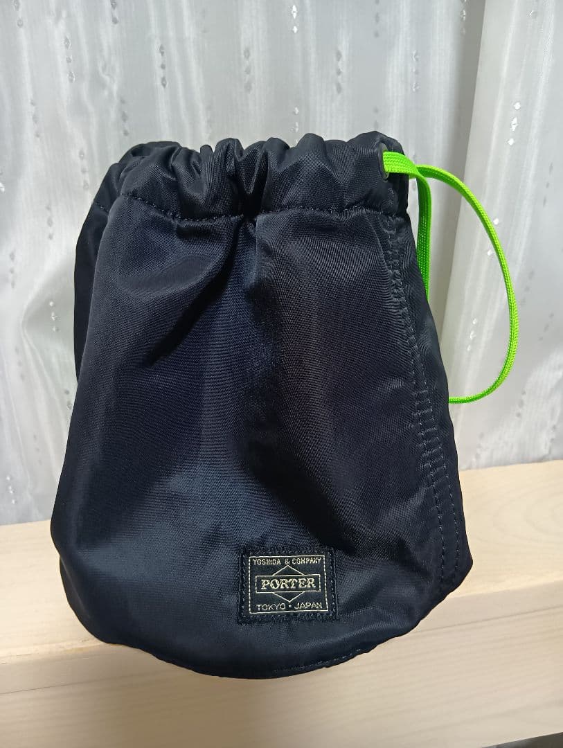 PORTER★TANKER★巾着バッグ★巾着ポーチ★ブラック☓ライムグリーン良品