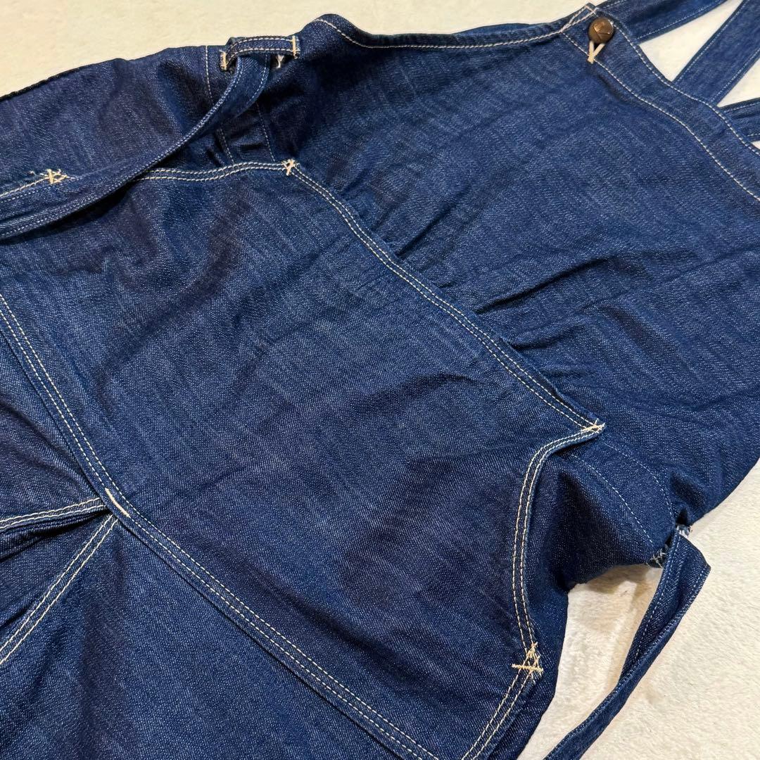 45R　モンプチデニムのエプロンドレス　ロゴ刺繍　インディゴ　日本製