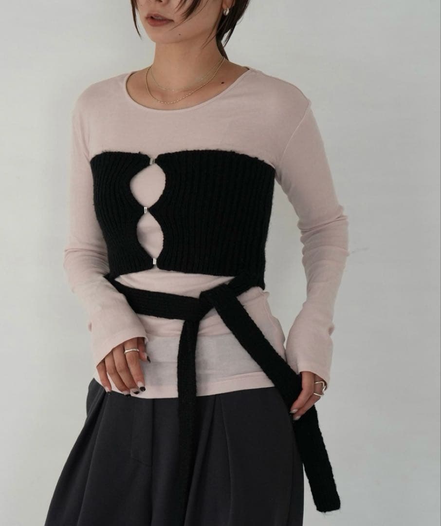 キューイ quui string knit bustier Black ビスチェ